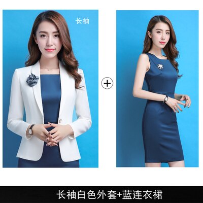 Primavera ajustado mujer vestido traje OL chaqueta de trabajo feminino blazers y chaquetas de las mujeres Formal vestido blanco traje chaqueta de las mujeres: L