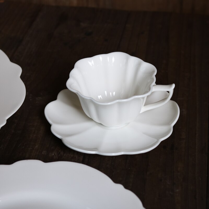 Assiette porcelaine dentelle blanche Vintage, plat occidental, plat profond, pétale à café, bol