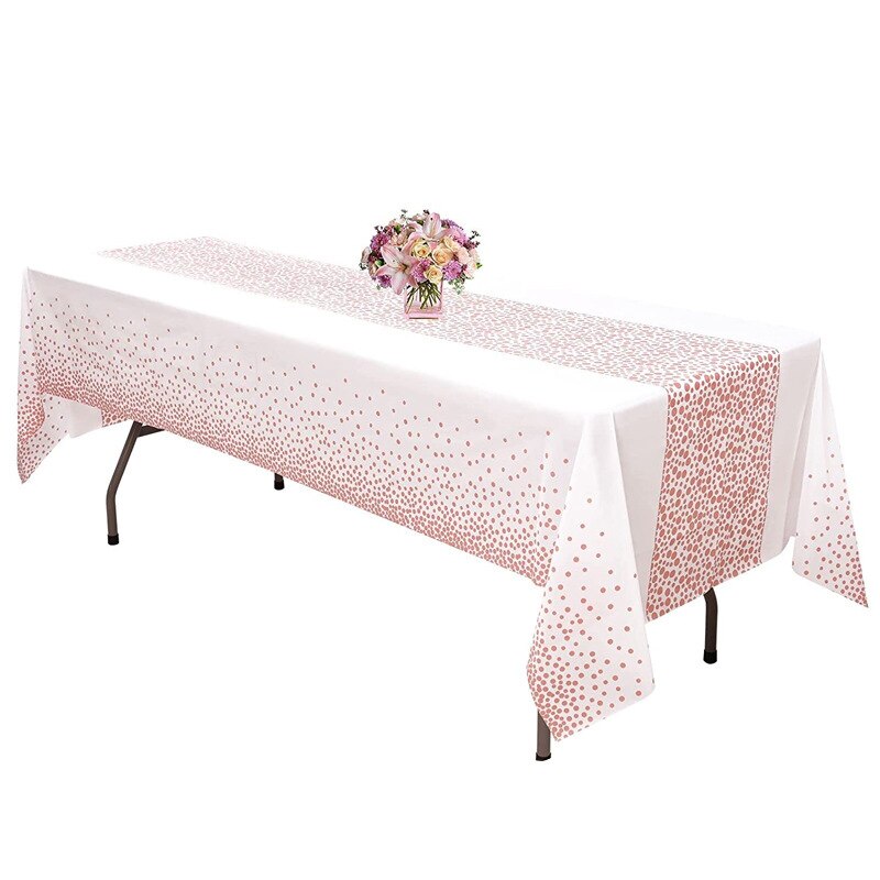 10PCs Disposable Tablecloth Birthday Thickened Polka Dot Printing Plastic Dining Table Tablecloth: Pink polka dot