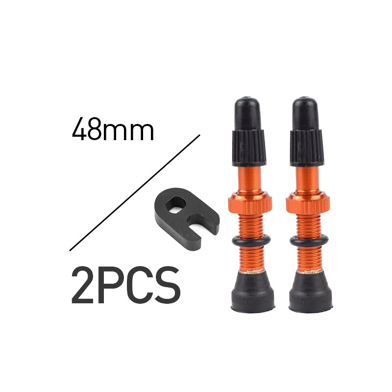 2Pc Fiets 48/60/78Mm Presta Ventiel Voor Racefiets Mtb Fiets Tubeless Banden Messing Kern legering Stem Kit Fiets Accessoires: 2pc 48mmOrange