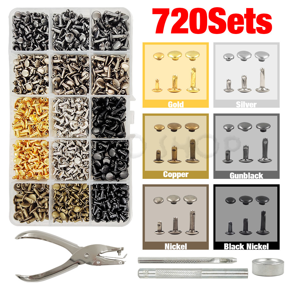 Metal Double Cap Rivets Stud Round Nail Spike With Tool Kits For Leathercraft Repair Shoes Bag Belt Clothing Garment Accessories
