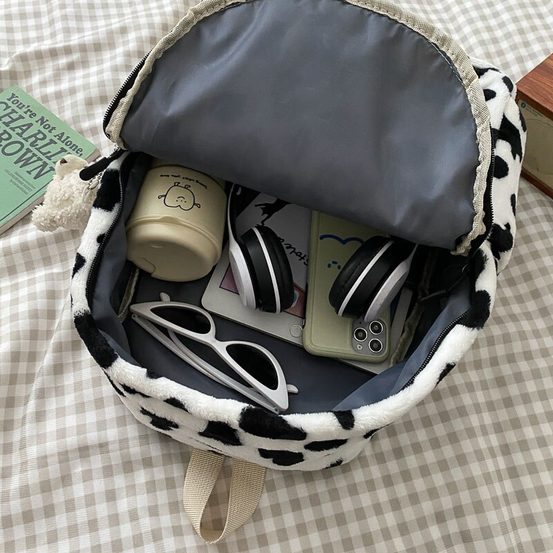 Zaino in peluche invernale borsa da scuola per studenti di qualità mucca modello moda nuova tendenza borsa a tracolla zaino per Designer di marca teenager