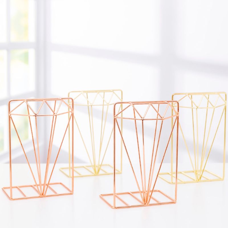 Diamond Shaped Metal Bookends Desk Organizer Book Support Stand Storage