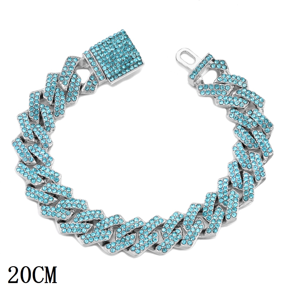Pulsera de cadena de eslabones cubanos con punta de cristal helado rosa y azul a la para mujer, pulseras cubanas con diamantes de imitación ostentosos, joyería de Hip Hop: Color amarillo dorado claro