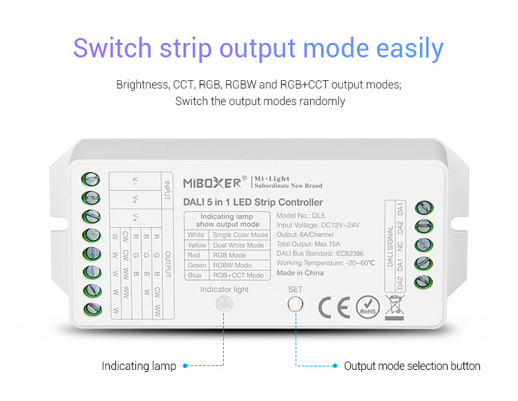 MiBOXER DALI 5 IN 1 LED streifen Controller DL5 15A einzigen farbe/CCT/RGB/RGBW/RGB + CCT led streifen dimmer, DC12V-24V