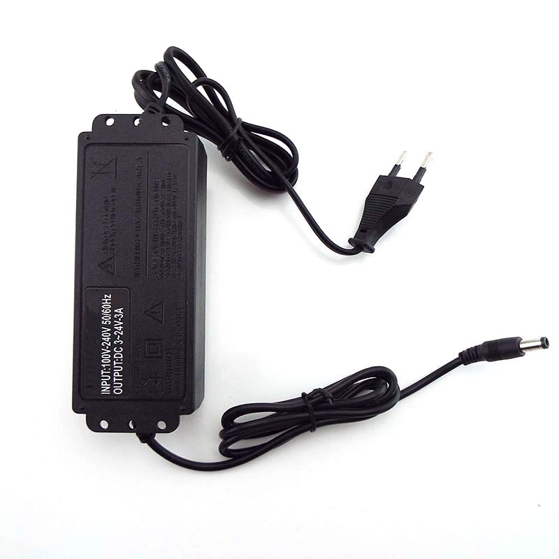 Adjustable Power Supply Adapter AC 100V-240V to DC 3V-24V 3A Universal Charger Jack to Plugs DC 5.5x2.1mm Female Connector