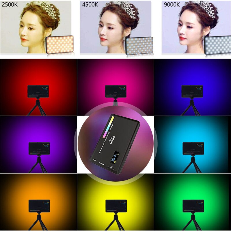 W140 RGB LED Video Light Photo Studio Photography Lamp 0-360° Full Color 2500 to 9000K 8W 3100mAh Dimmable Pocket Panel Lights