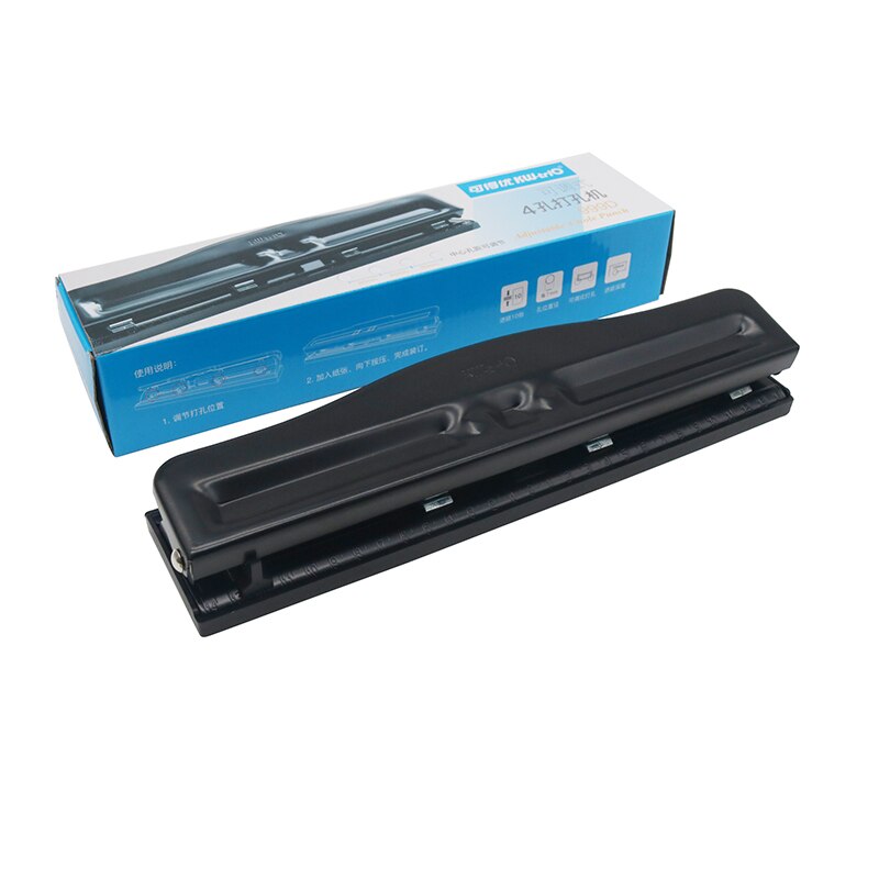 Adjustable Desktop Metal 4-Hole Punch 10 Sheet Capacity Paper Hole Puncher with Scraps Collector Reduced Effort for Office Home: Default Title