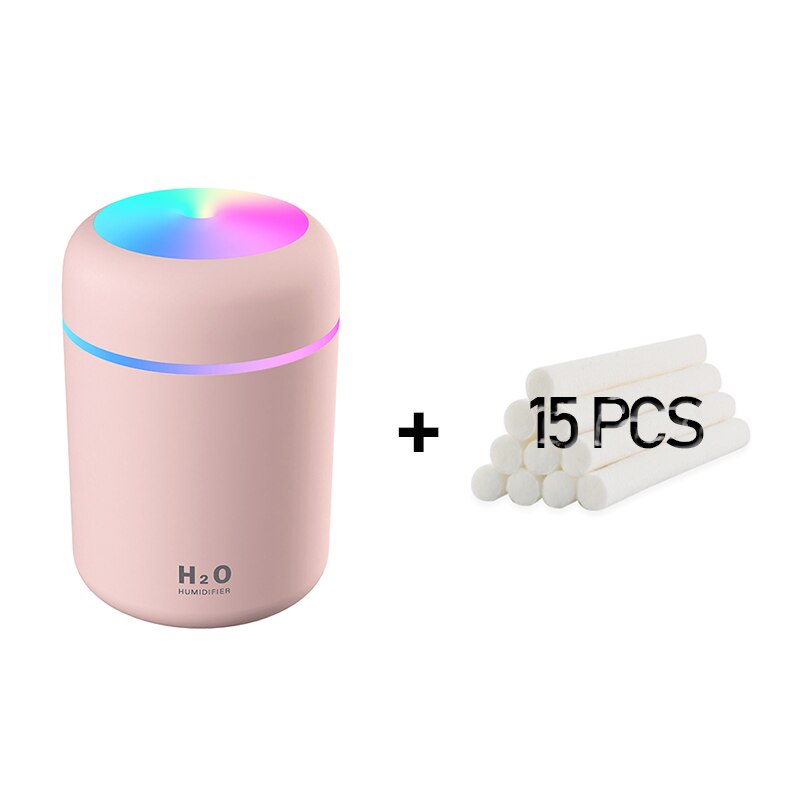 Humidificador portátil USB ultrasónico, taza colorida, difusor de Aroma, máquina de niebla, purificador de aire con luz para el coche y el hogar: 300ml Pink 15filters