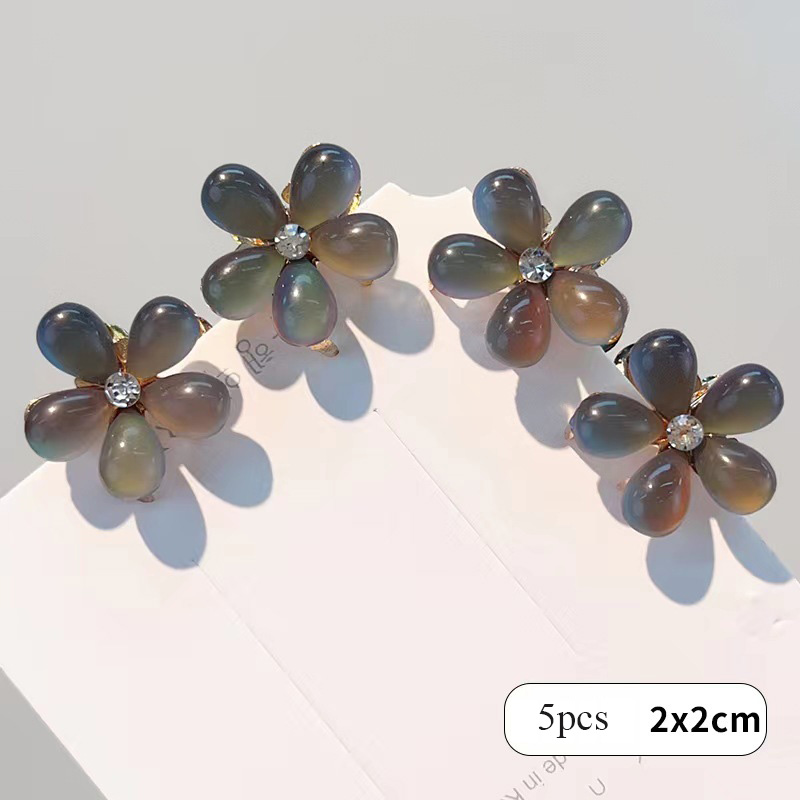 5pcs Double Side Crystal Flower Hair Claw Rhinestones Alloy Hair Clamp for Girls Sweet Summer Side Clip Hair Styling Accessories: black