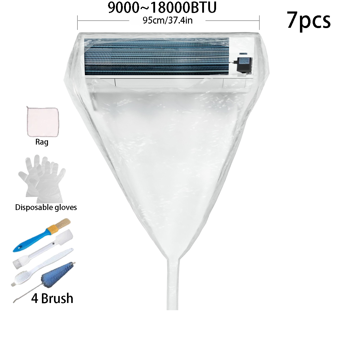 Kit de cubierta de limpieza de aire acondicionado grande de 95/125cm, bolsa de agua totalmente cubierta, juego de herramientas de eliminación de polvo de CA, limpiador grueso, verano: Multicolor