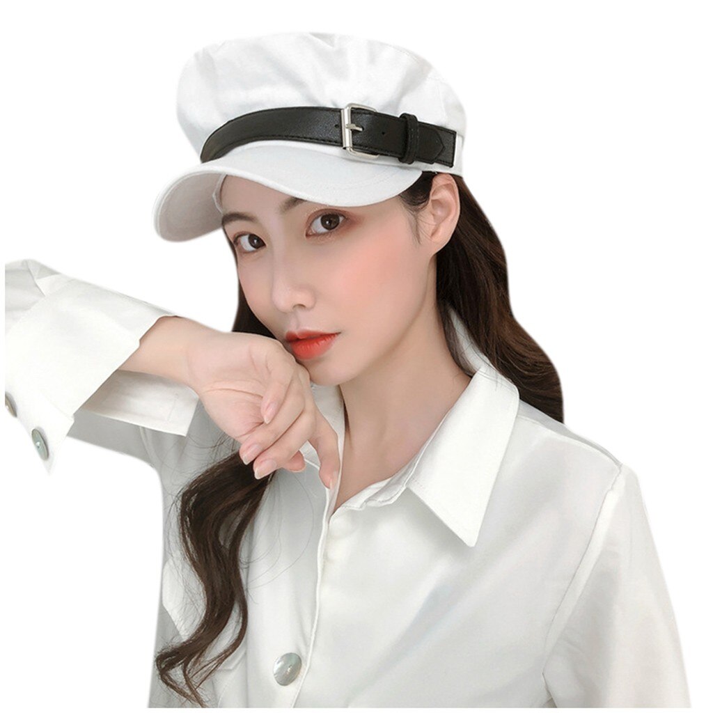 Spring Winter Winter Vintage Women Solid Hat Belt Buckle Cap Navy Cap Plain Cap French Style Vintage Beret hats #O26