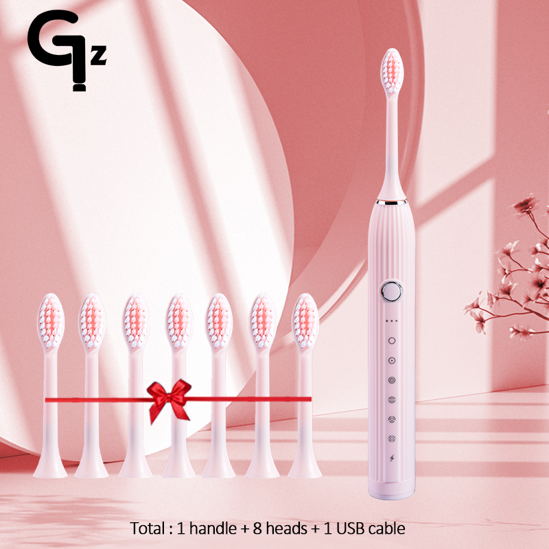 Cepillo de dientes eléctrico N105 para niños y adultos, cepillo recargable con temporizador, 6 modos, 8 cabezales, ipx 7, resistente al agua: Negro