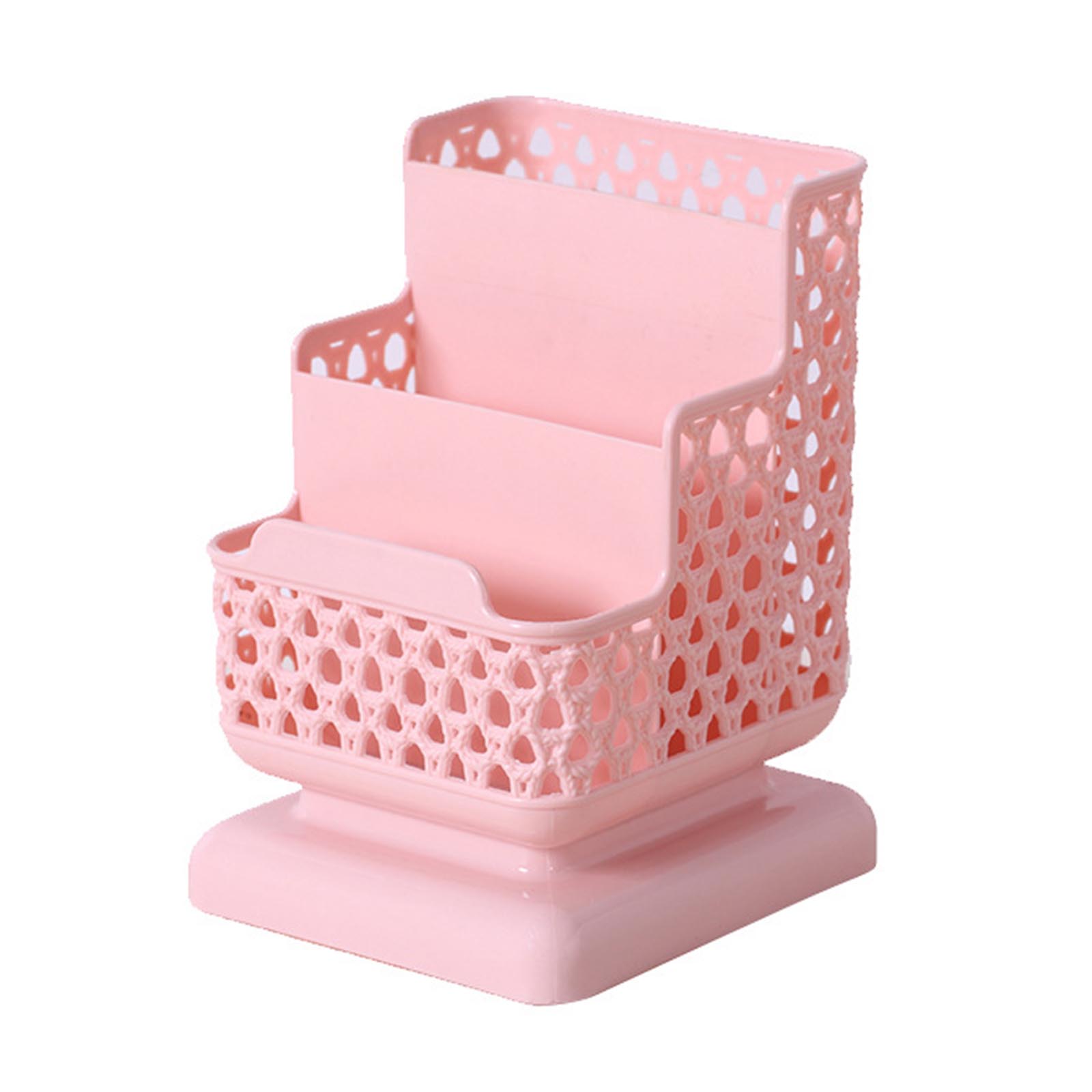 Organiseur de bureau en plastique pour stylos, boîte de rangement pour stylos, brosses, crayons, pots, brosses de maquillage: pink