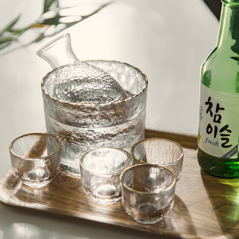 Japansk sake sæt hammermønster glas guldkantet kop vin varmere koreansk soju kop tequila pot whisky kop indenlandske vin sæt