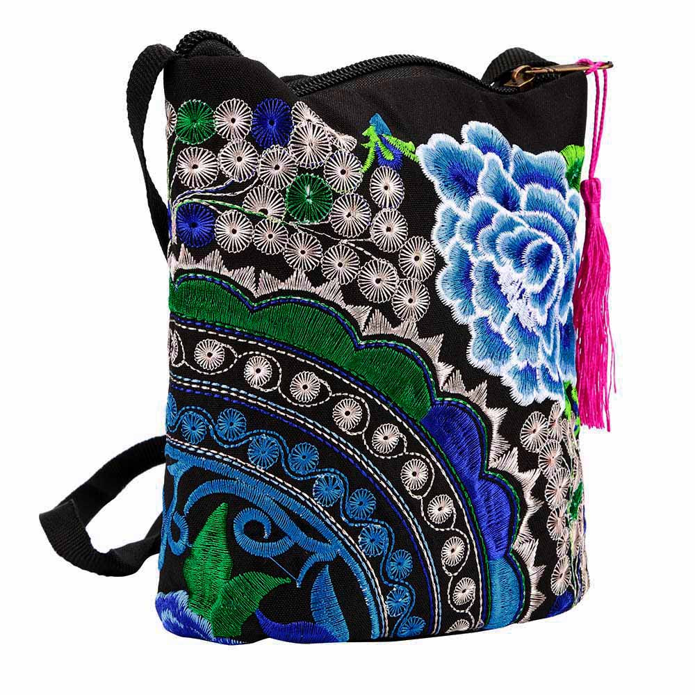 Monedero de lona Floral bordado hecho a mano, étnico para mujer, bolso de mano, monedero Vintage, monederos de , kawaii 1,8: Blue