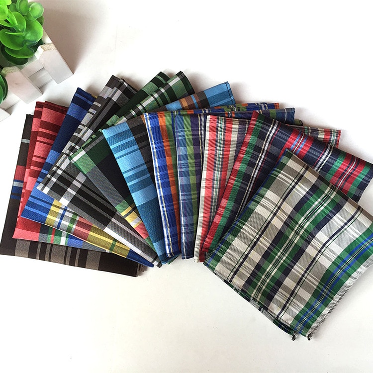 Classy Paisley Plaid Check Mens Silk Handkerchiefs Red Gray Blue Black Yellow Men Wedding Pocket Square