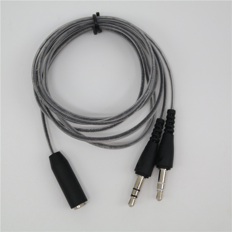 Y-splitter-Adaptador de Audio estéreo con micrófono, Cable de Audio, transductor de auriculares, combo, divisor para auriculares, 1 hembra a 2 macho de 3,5mm: Negro