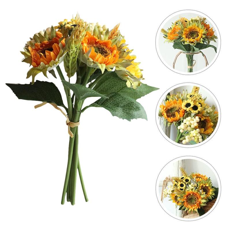 1pc Simulation Sunflower Bouquet Home Flower Arrangement Flower Wedding Party Decoration Accessories (Yellow)