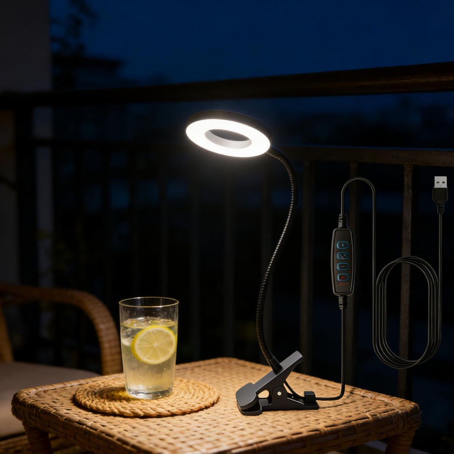 1pc led clip-on bureaulamp met , 10 dimstanden, oogvriendelijke leeslamp, flexibele zwanenhals met usb-aansluiting, nachtlampje voor slaapkamer en kantoor