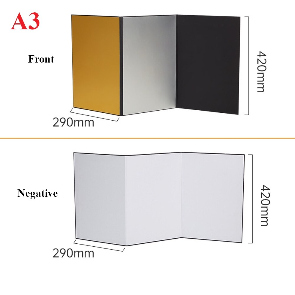 Réflecteur en carton épaissi A3/A4, support pliable pour photographie, papier réfléchissant pour les aliments cosmétiques: A3 Black Gold Silver