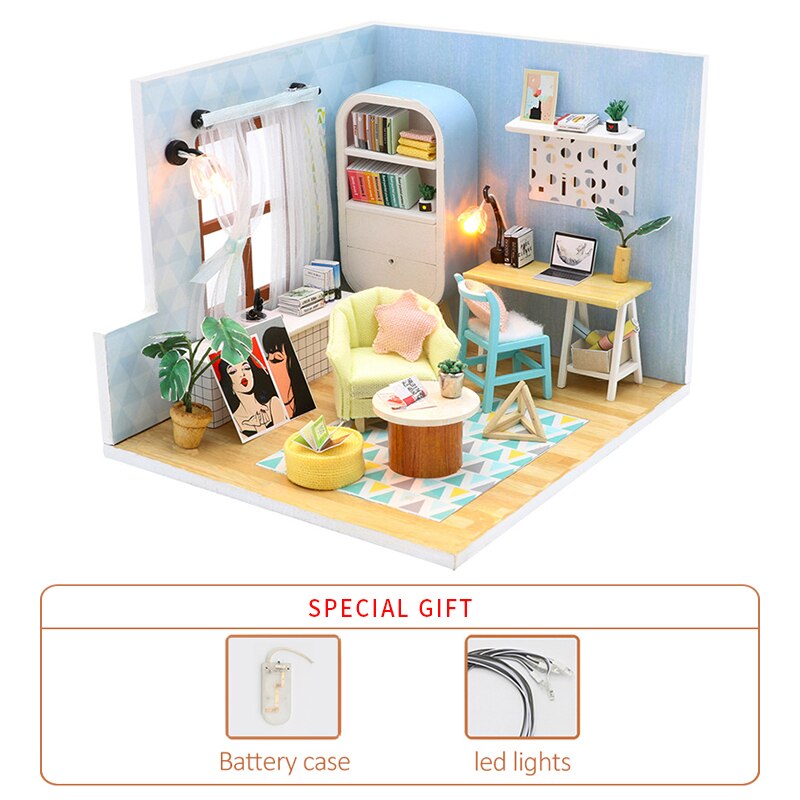 Diy Miniature Dollhouse Kit Handmade Model Wooden House Kitchen Roombox Birthday Christmas Kids Toys Doll House Furniture: Purple 