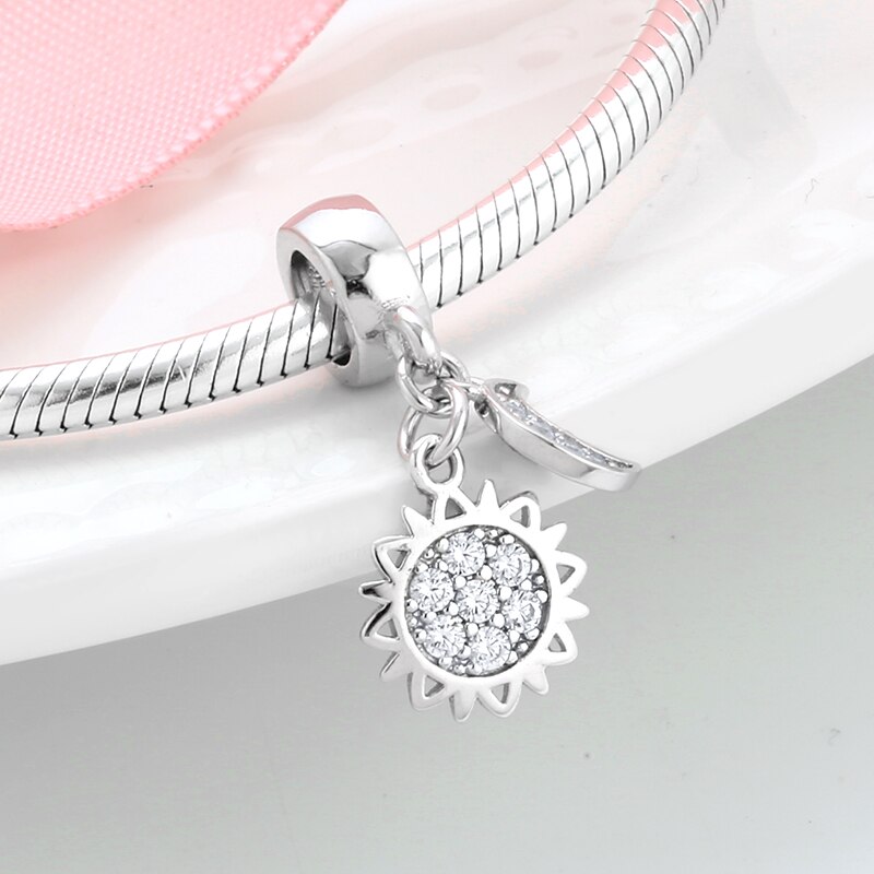 Amore ardente 925 sterlina d'argento sole luna elemento frizzante CZ Pendenti E Ciondoli in forma Originale Del Progettista Dei Braccialetti di Fascino per Le Donne Gioielli FAI DA TE