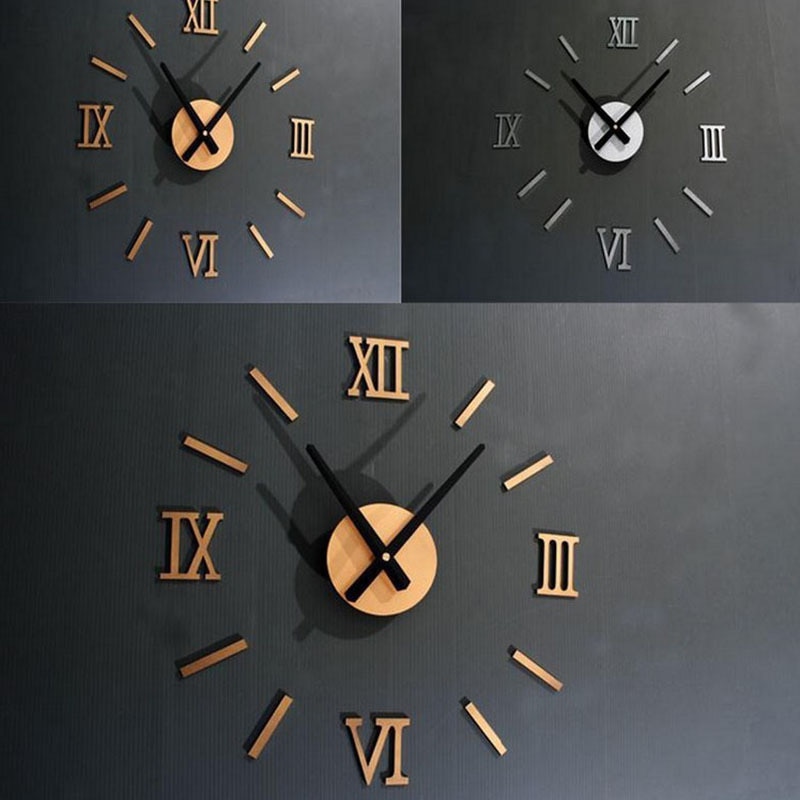 Diy Quartz Klokken Sticker 3D Wandklok Romeinse Cijfer Spiegel Acryl Thuis Muur Zelfklevend Opknoping Horloge Decoratie Sticker