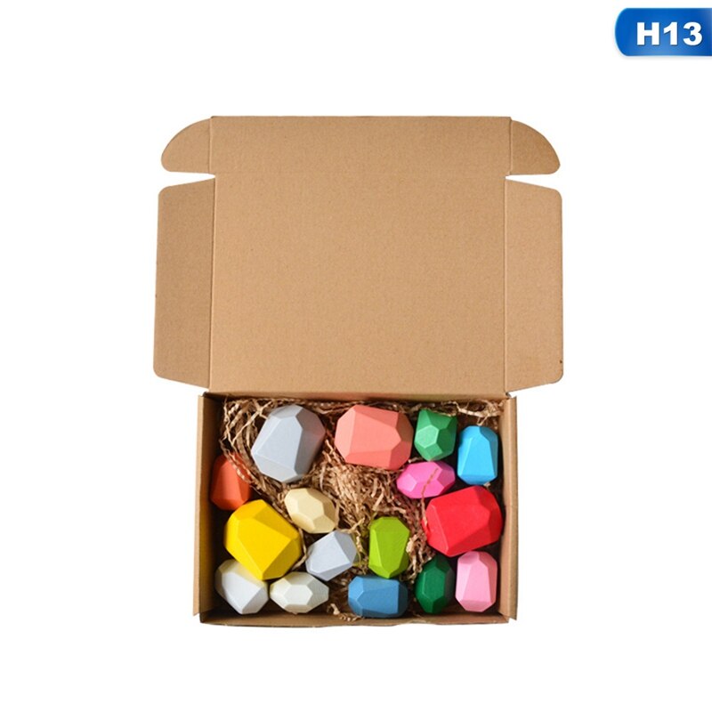 Kinderen Houten Regenboog Kleur Steen Bouwsteen Educatief Speelgoed Creatieve Nordic Stijl Stapelen Spel: H13-16Pcs