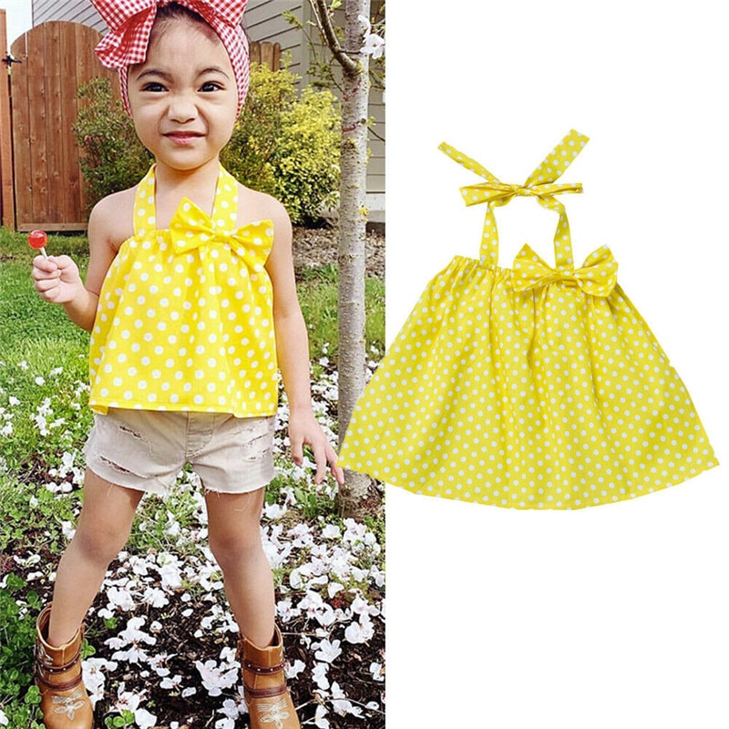 Sommer Nette Kleinkind Baby Mädchen Polka Punkt Weste Ärmellose Halfter Spitze-hoch Panzer Spitzen Baby Mädchen Baumwolle Kleidung Bogen Panzer 6-24 M