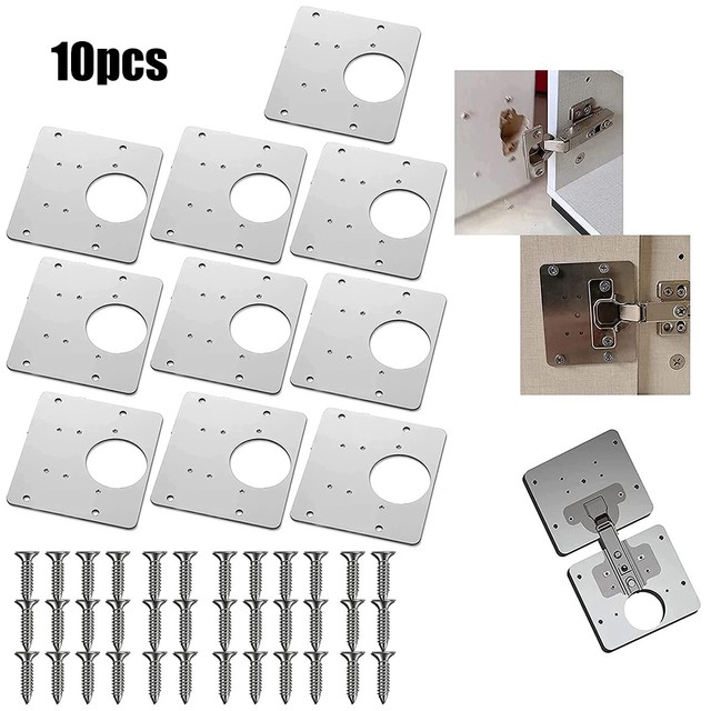 10 Pcs Hinged Plate Cabinet Door Repair Plate Repair Artifact Cabinet Hinge Accessories Thickened Stainless Steel Hinge: 10pc 0 8mm