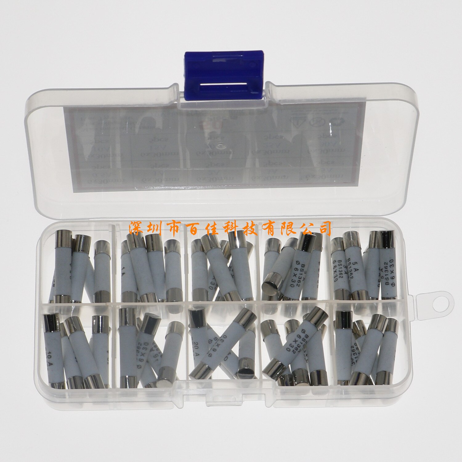 50Pcs 10 specifications ceramic fuse wire box 6x30mm 0.5A~30A mixed fuse set