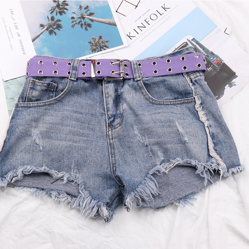 Punk Casual Canvas Unisex Riem Dubbele Rij Gaten Pin Vierkante Gesp Taille Riem Wit Zwart Student Vrouwen Mannen Jeans tailleband: Purple