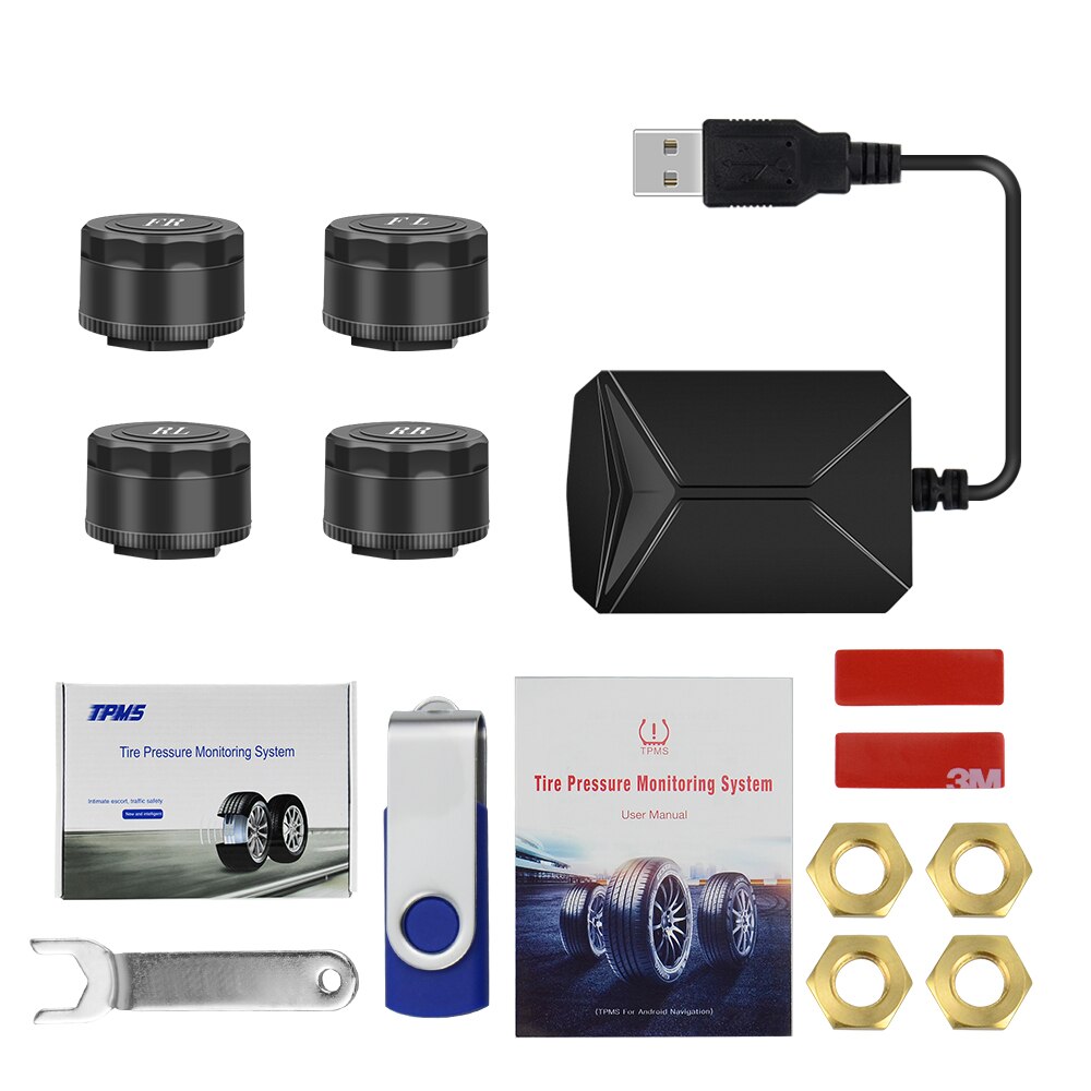 USB Android TPMS Tire Pressure Monitoring System Display Alarm System 5V Internal Sensors Android Navigation Car Radio 4 Sensors