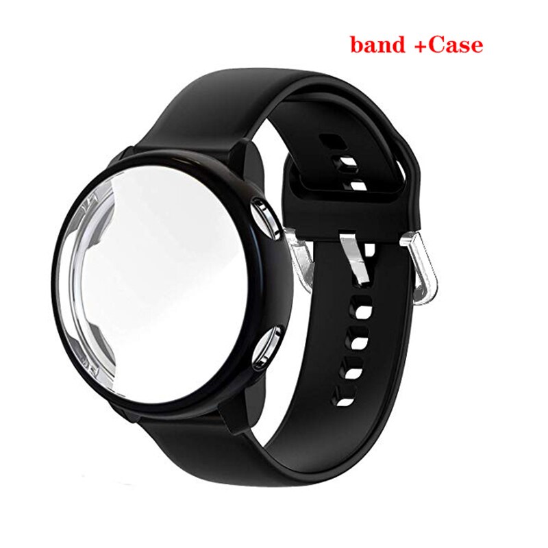 Case+strap for Samsung Galaxy Watch Active 2 44mm 40mm Smart Watch Silicone band +Case cover Galaxy Watch Active2 Full coverage: black  black / For Active2 44mm