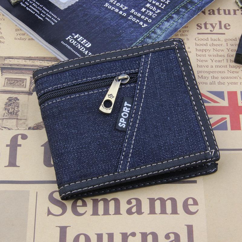 Denim portefeuille hommes portefeuille pièces de monnaie sac à main mâle petit court porte-cartes sac à main mâle Carteira Denim: Dark Blue