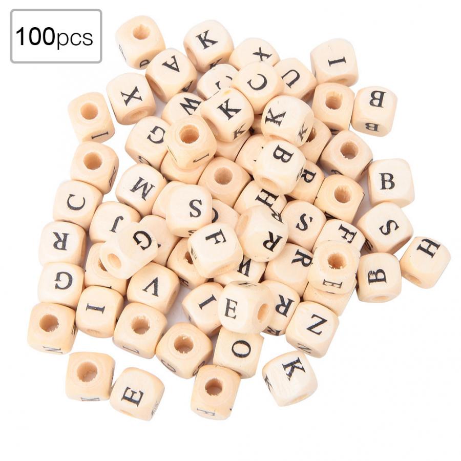 100pcs Natural Color Garment Bead DIY English Square Wooden Alphabet Letters Beads Jewelry Making Supplies 10x10mm Garment Bead
