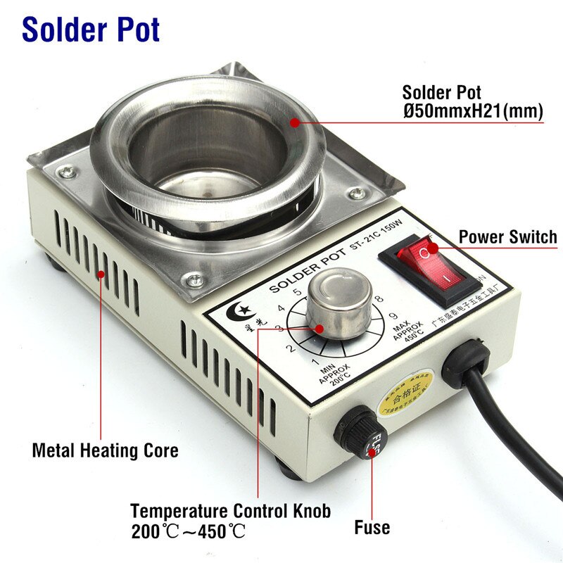 150W 200°C - 450°C Elektrische Löttopf Lötbad Temperaturregelung Schmelzofen Neu