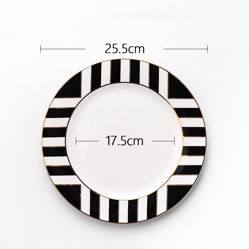 Plato de cerámica blanco y negro de estilo europeo, platos de cena, platos de comida occidental, bandeja de servicio, vajilla de cocina de restaurante: A