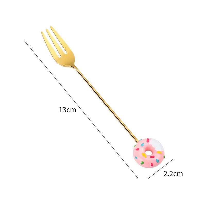 Donut Fork Spoon Stainless Steel Doughnut Dessert Fruit Forks Honey Coffee Stirring Spoon Baby Kid Cutlery Dinnerware Accessorie: A