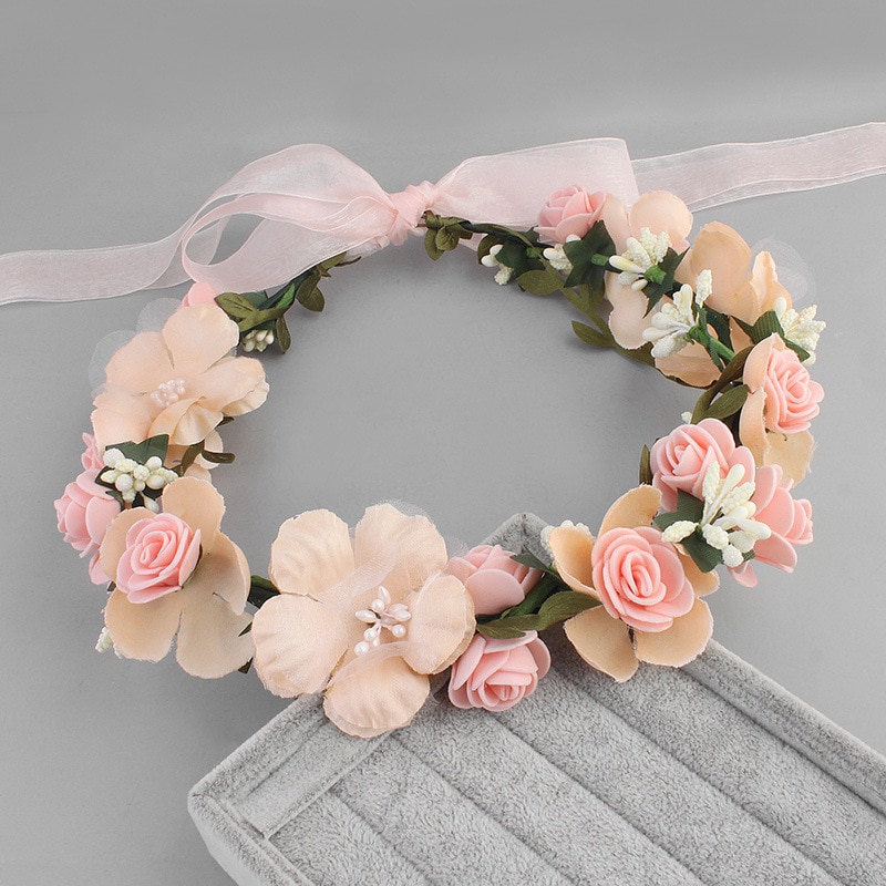Tocado de novia con corona de rosas, diadema de encaje Floral a la , diadema Tricolor opcional, diadema de playa