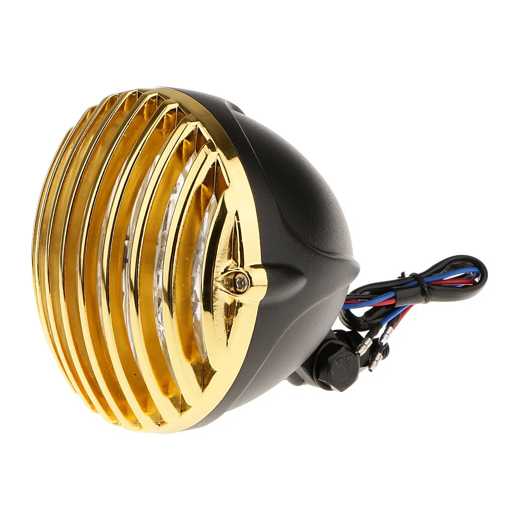 Motorfiets Hoofd Licht Finned Grill Cover Behuizing Lens Voor Chopper Bob: Gold Black
