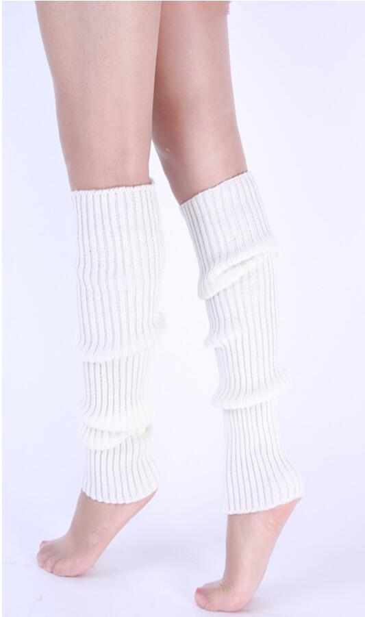 Kvinder benvarmere solide benvarmere slik farvehæklet strikket lange benvarmere knæhøje varme støvlesokker kvinder: Hvid