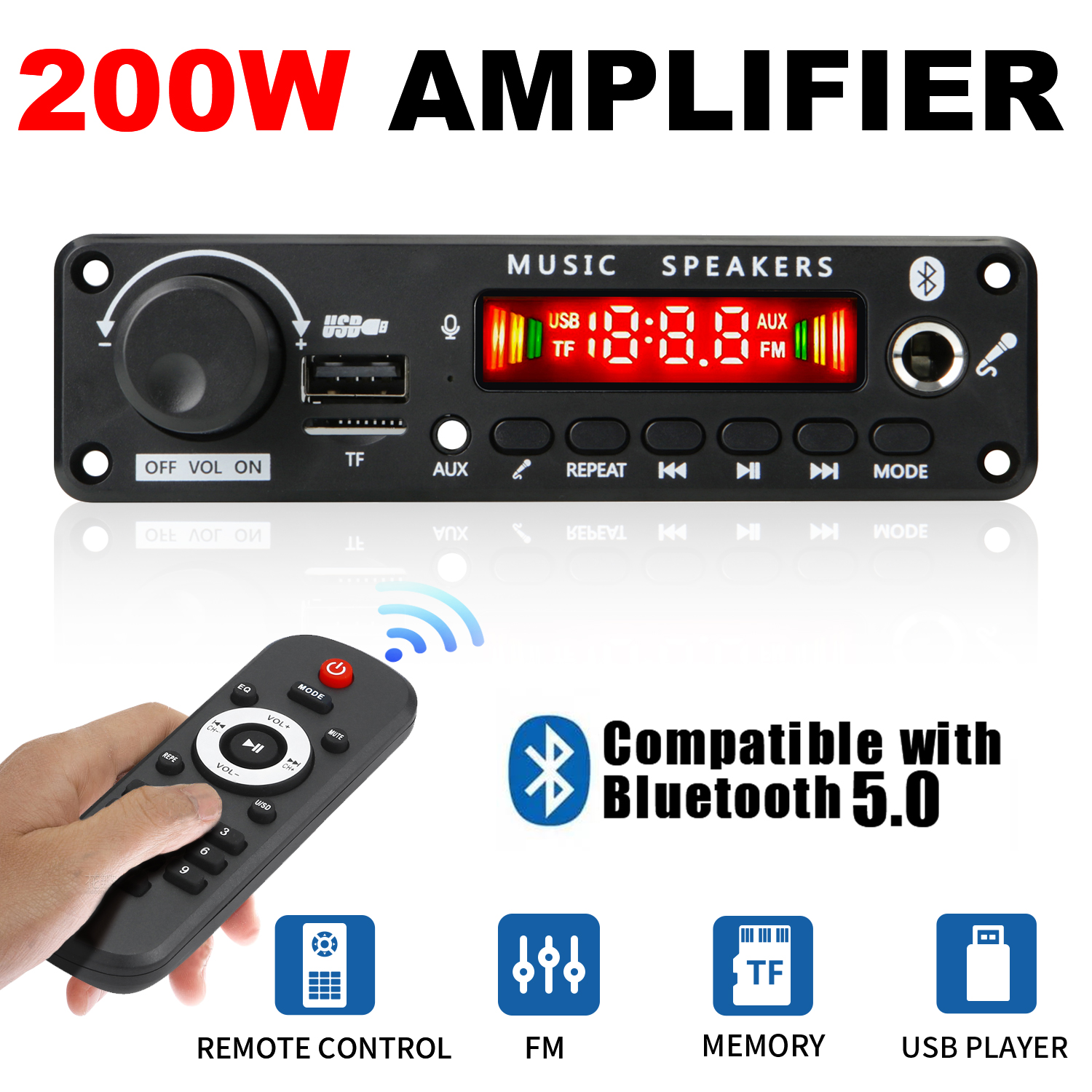 NEUE 200W Verstärker Bluetooth DIY MP3 WAV Decoder Board DC 12V 100W Drahtlose Auto USB MP3 Player TF Karte Slot USB FM mit Mikrofon