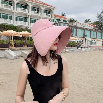 Zomerhoeden voor dames zonnehoed met ademende zonnebrandcrème buiten fiets strand pet vizier brede rand zonnehoed dames: Roze