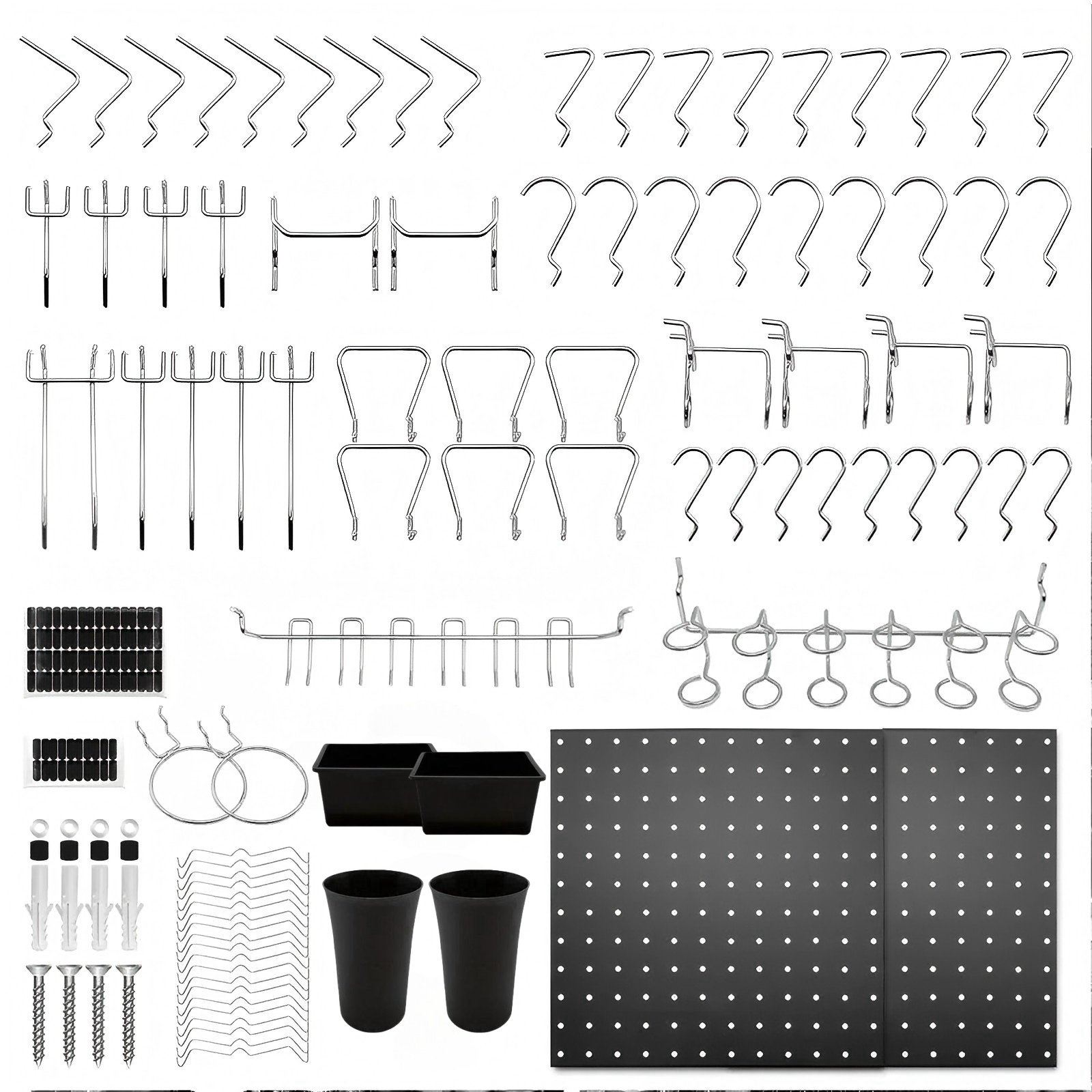 83-delige metalen pegboard-organizerset met haken en 12x12 inch panelen voor garagewerkbank schuuropslag: Black