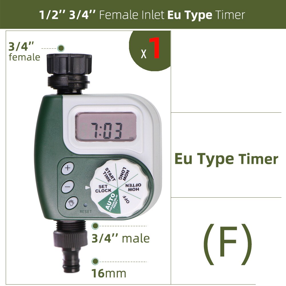 Garden Watering Timer Rain Sensor Solar LCD Double Dial Controller Watering Irrigation 1/2'' 3/4'' Tap Joint Solenoid Ball Valve: F-1PC