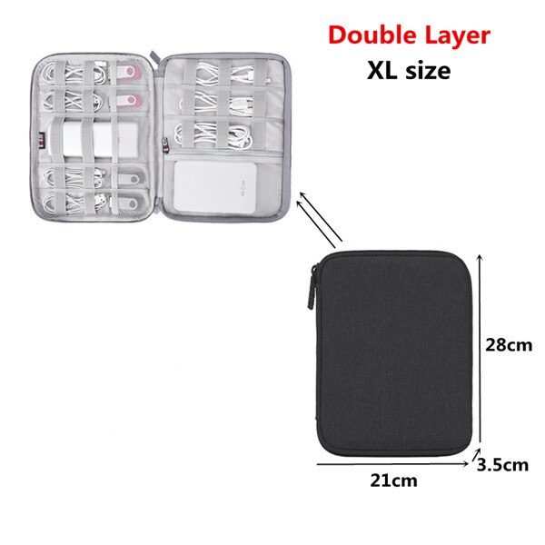 Travel Accessory Cable Bag Portable Digital USB Electronic Organizer Gadget Case Travel Cellphone Charge Mobile Charger Holder: XL Black