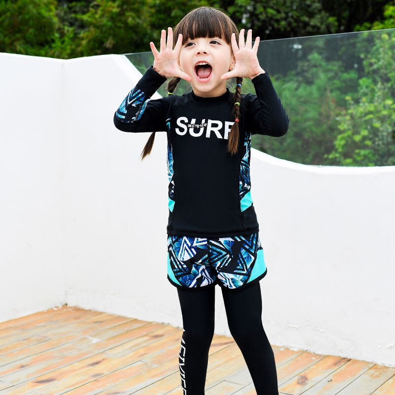 Long Sleeve Swimming Suit For Kids UPF 50+ Boys Girl Beach Sport Patchwork Bathing Sets Sun Protective Wetsuit Sport Clothes