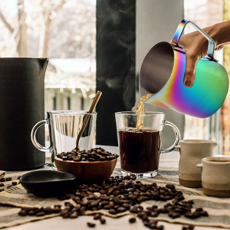 Eleg-mælkekande rustfrit stål skummende kande træk blomst kop kaffe mælkeskummer latte art mælkeskum værktøj kaffegrej